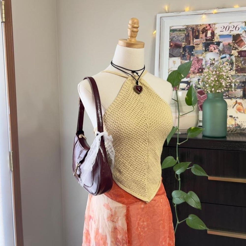 Free People Crochet Halter Backless Tank Top Size XS